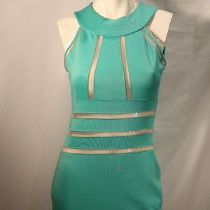 Green Cutout Mesh Halter Stretch Dress Size S